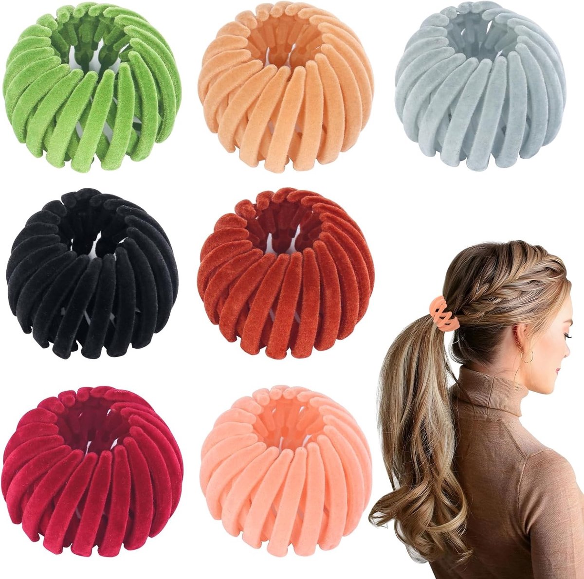 Set van 7 Haarclips in Nestvorm, 5.5~11.5cm, Uitbreidbare Knoopmaker, Perfect voor Dagelijks Gebruik en Feestjes