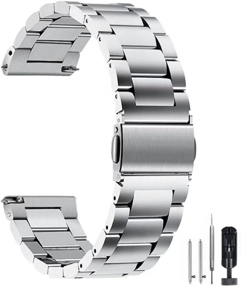 Watch Straps Metal of Stainless Steel with Quick Release Clasp, Available in Sizes 16mm 18mm 20mm 22mm 24mm Brushed - ShopVlot