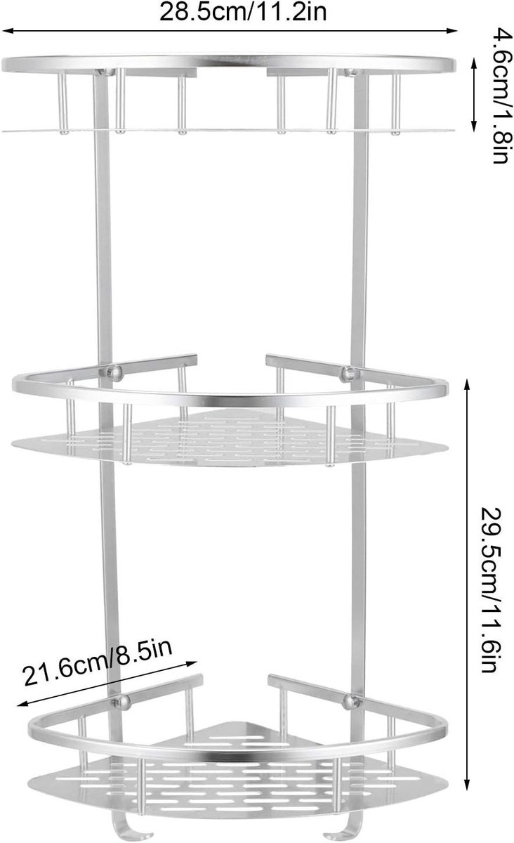 Drie-laags Hoek Doucheplank - Wandgemonteerde Organizer van Aluminium voor Badkamer, Toiletten en Keuken met Hol Ontwerp voor Efficiënte Ruimtebesparing