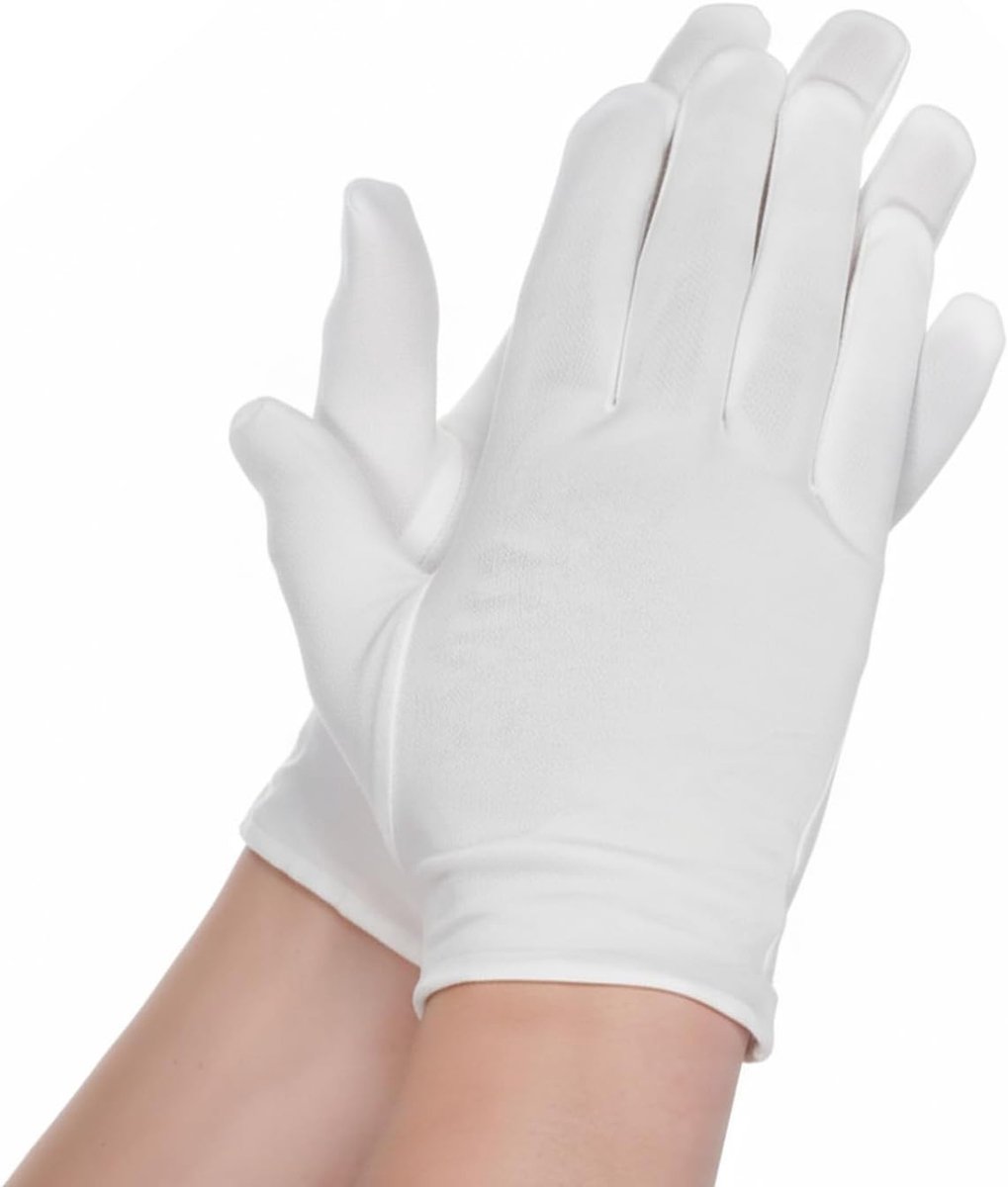 Witte kostuumhandschoenen in bulk, 6 paar nachtvochtige handschoenen voor droge handen, ideaal voor mannen en vrouwen, perfect voor juwelen en zilvermunten