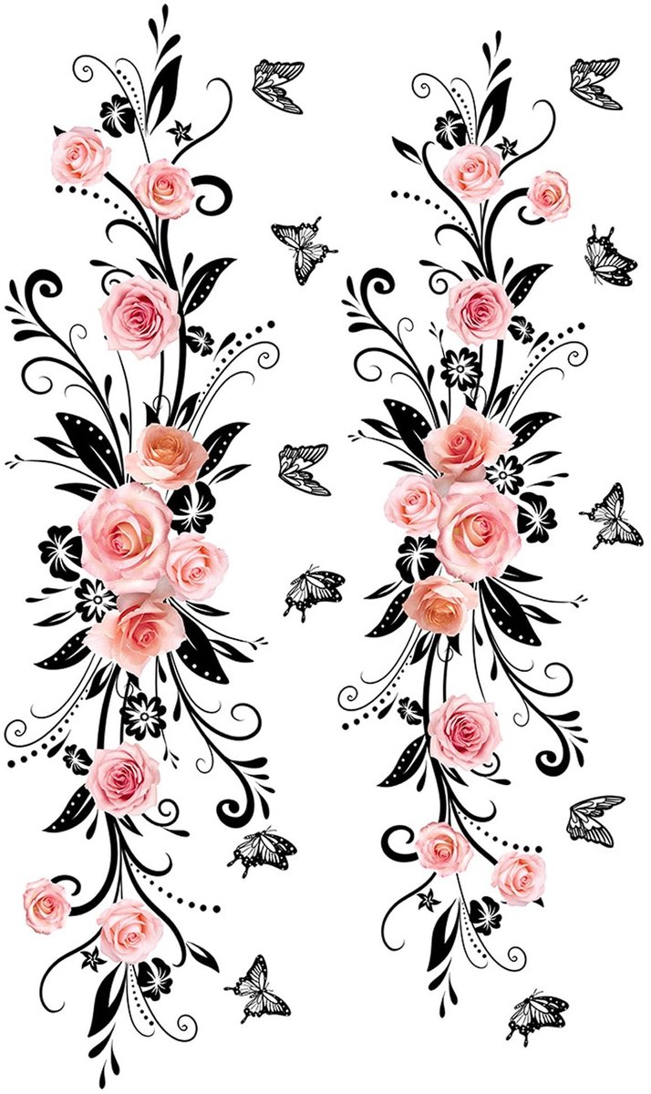 Inovra - duoyif Muursticker zwart bloemen roos vlinder wanddecoratie 2 stuks stickers bloemen roos bloemen muursticker rozenrank muursticker wandafbeeldingen woonkamer slaapkamer hal raam 60x15cm (c)