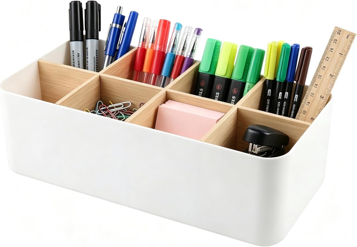 Bureau organizer - Opberger - Bureau organiseren - Verstelbare vakken - 27 x 13 x 8 cm - Wit