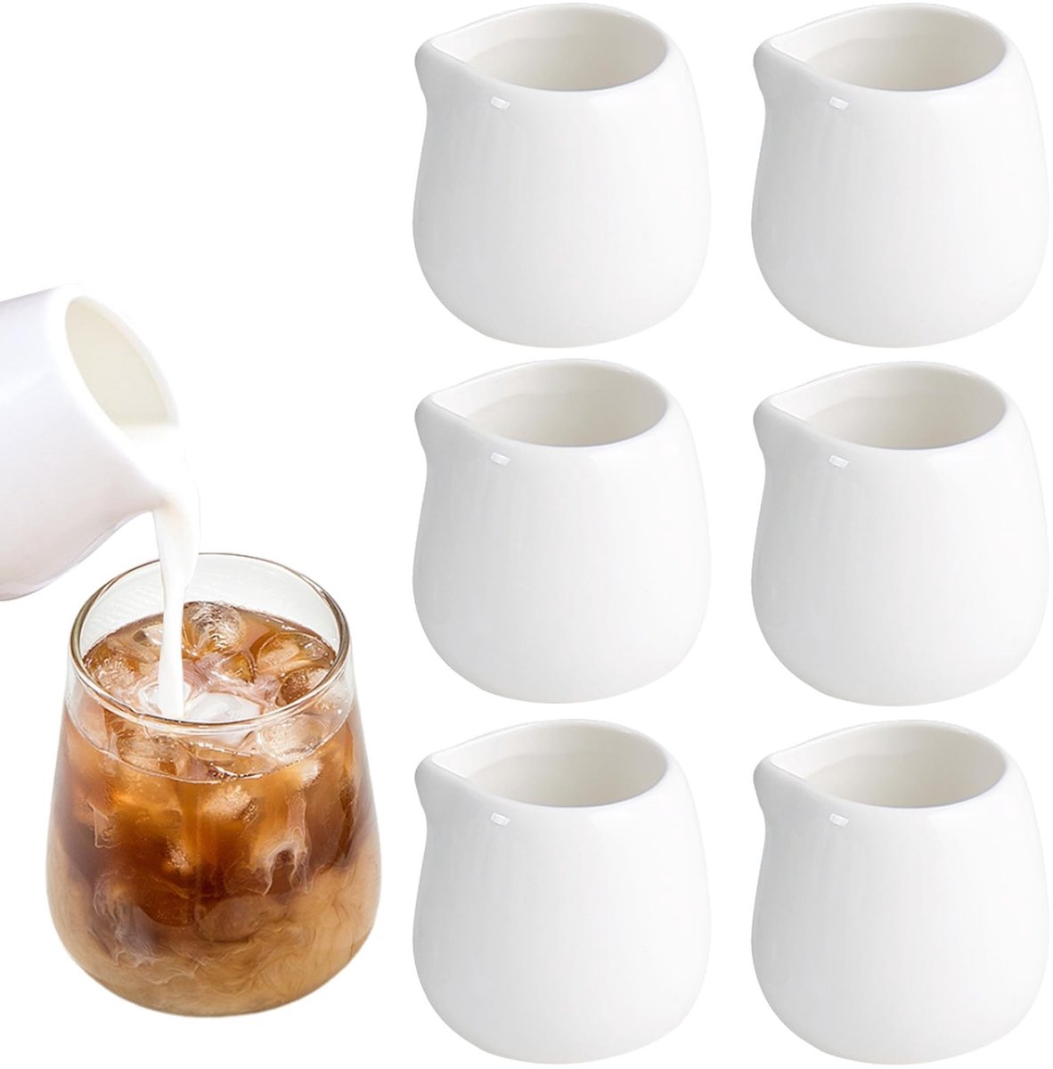 Inovra - 6 stks 50ml Mini Melk Gieten Kruik, Mini Creamer Kruik Saus Beker, Witte Kleine Porseleinen Melk Kruik voor Melk Koffie Saus Jus Custard Gieten Kruik