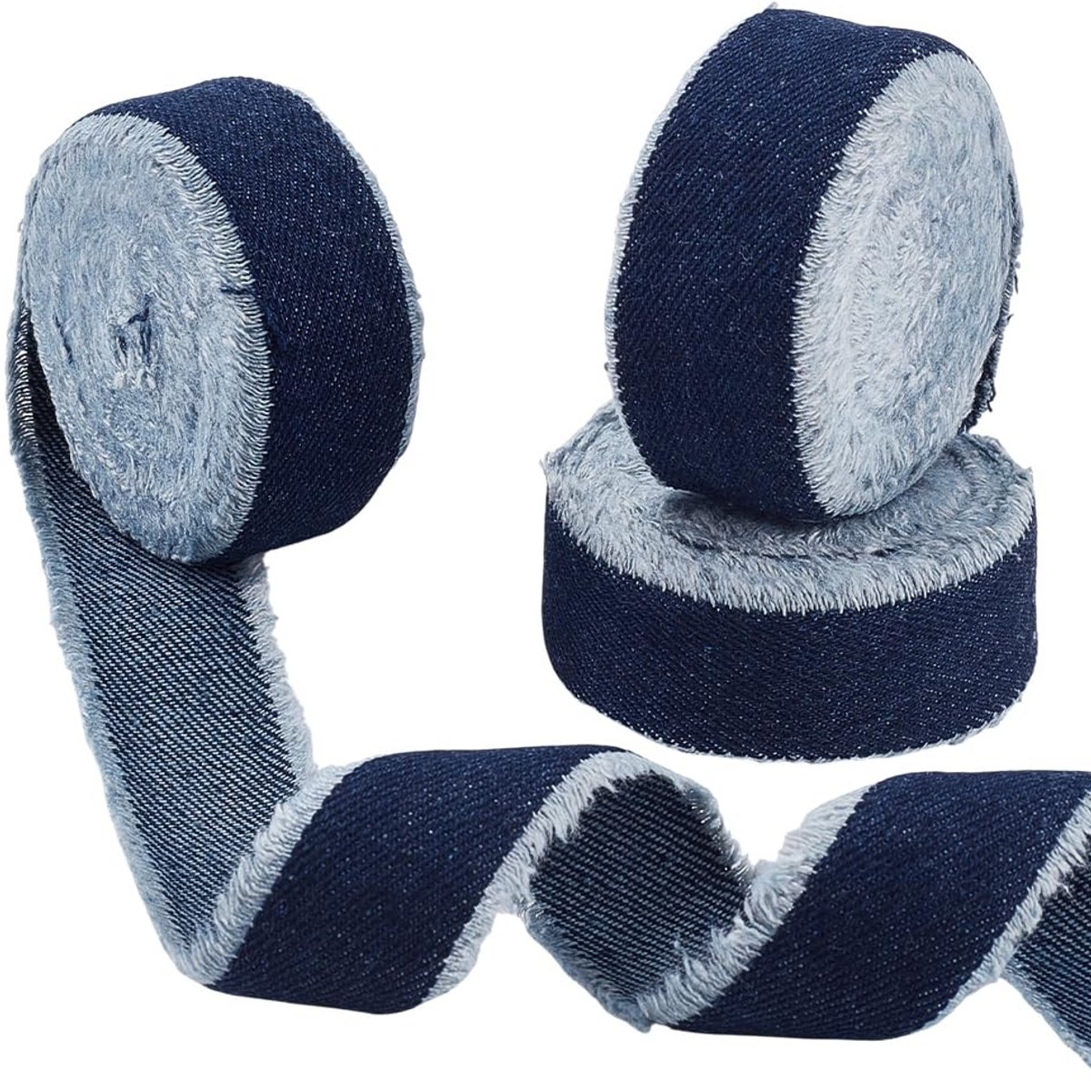 Inovra- Denimlint Marineblauw - 3 Rollen - 25 mm Breed - 15 Meter - Katoenen Franjes - Geschikt voor Ambachten - Lint