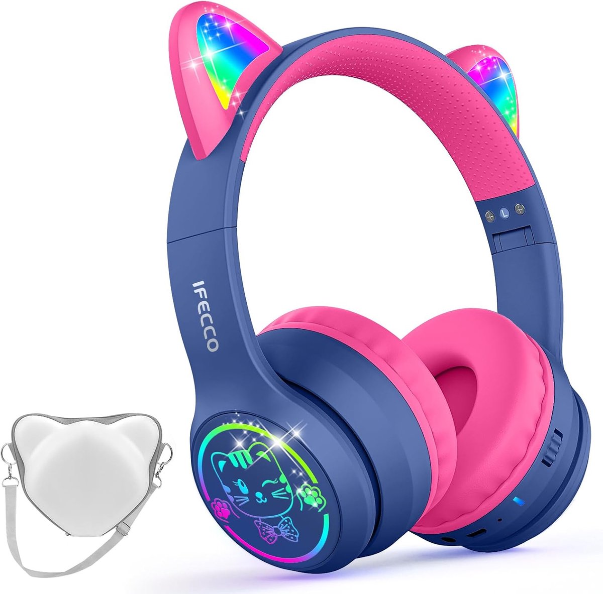Thijox - Kinderhoofdtelefoon met Microfoon, Draadloze Bluetooth Koptelefoon voor Kinderen, LED, 50U Speeltijd, Over Ear, Geschikt voor School, Tablet