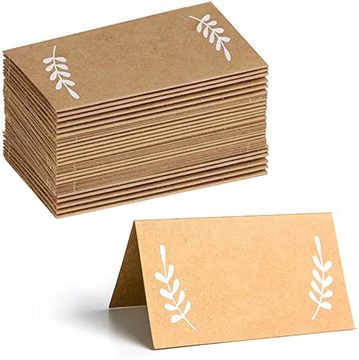 Inovra- Tafelkaarten 60 stuks - Bruine Naamkaartjes - Plaatskaarten Bruiloft - Kraftpapier - Zitkaarten Feestjes - Hoogwaardig Materiaal