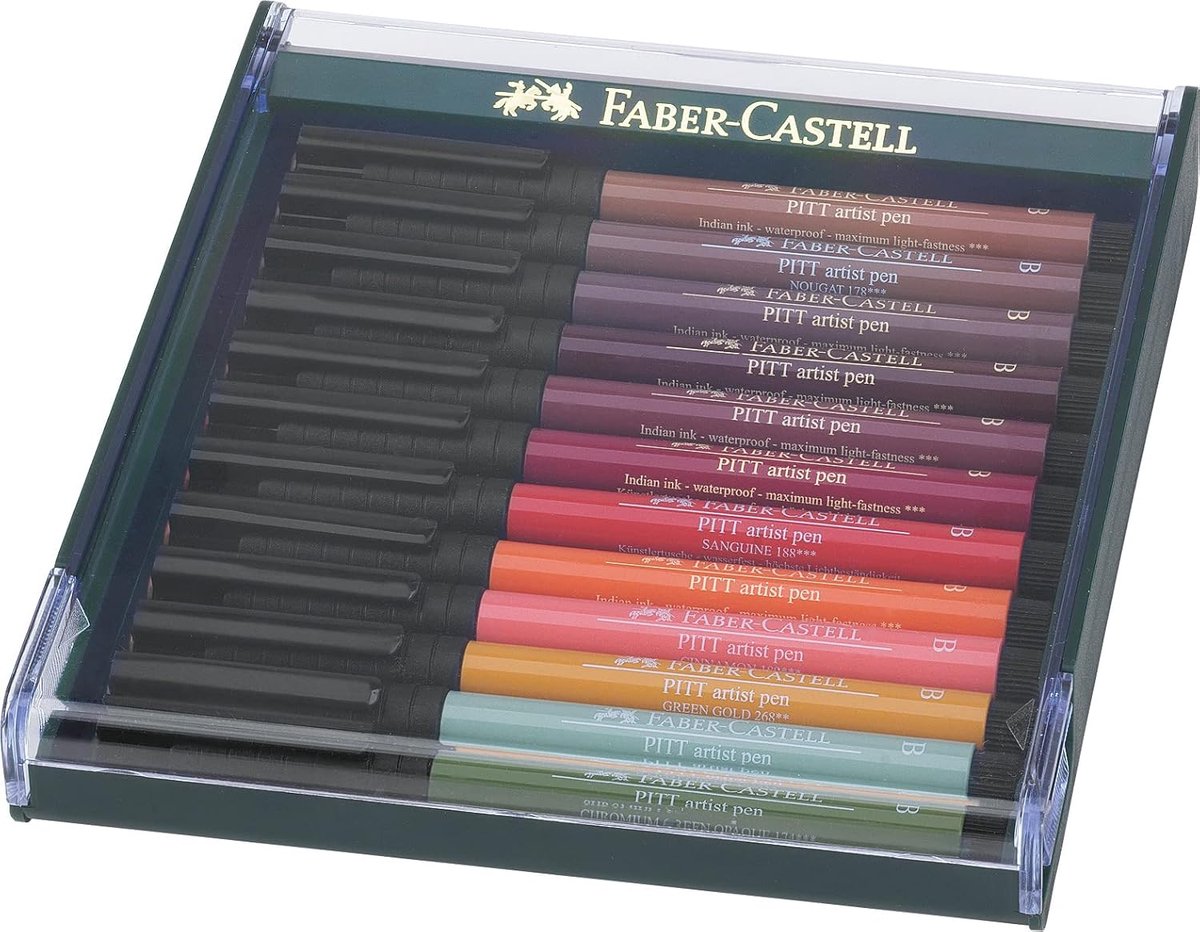 Thijox - Inktpen Set Pitt Artist Pen, 12 Aardetinten, Waterbasis, 1-5 mm, Permanent, Lichtbestendig, Tekenen, Schilderen, Creatief, Kunstenaars