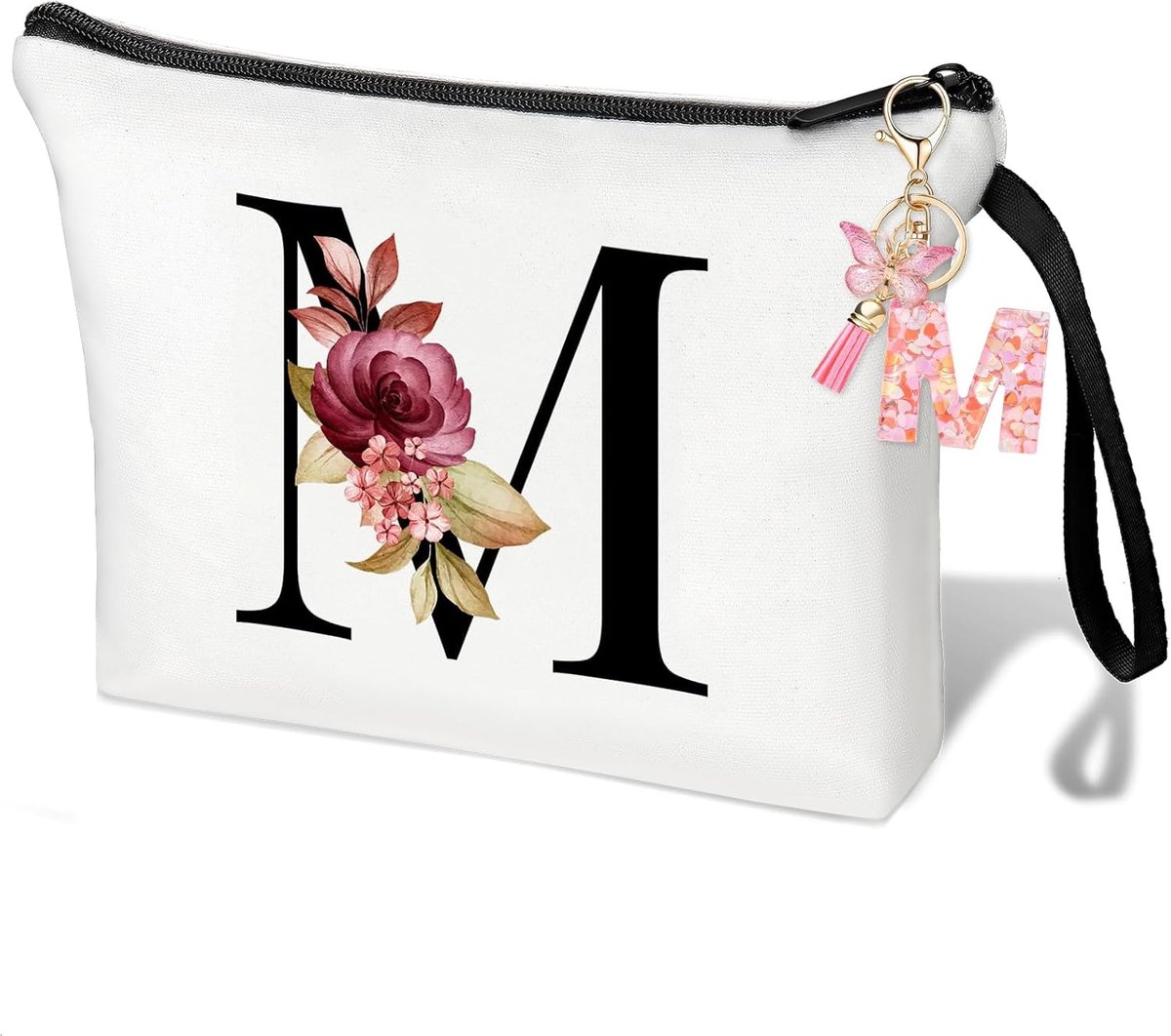 SnelShoppen - Gepersonaliseerde Make-uptas en Etui met Roze Letter, Slijtvaste Polyester, Unieke Sleutelhanger voor Vrouwen, Meisjes, Mama en Vriendin
