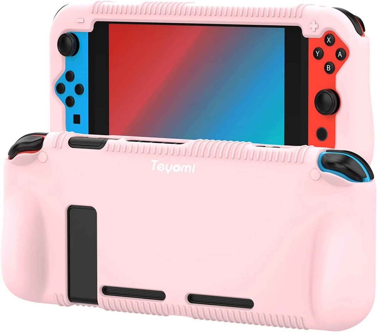 Siliconen Beschermhoes voor Nintendo Switch - Grip Cover met 2 Spelkaartsleuven, Schokabsorberend en Krastbestendig Ontwerp (Lichtroze)