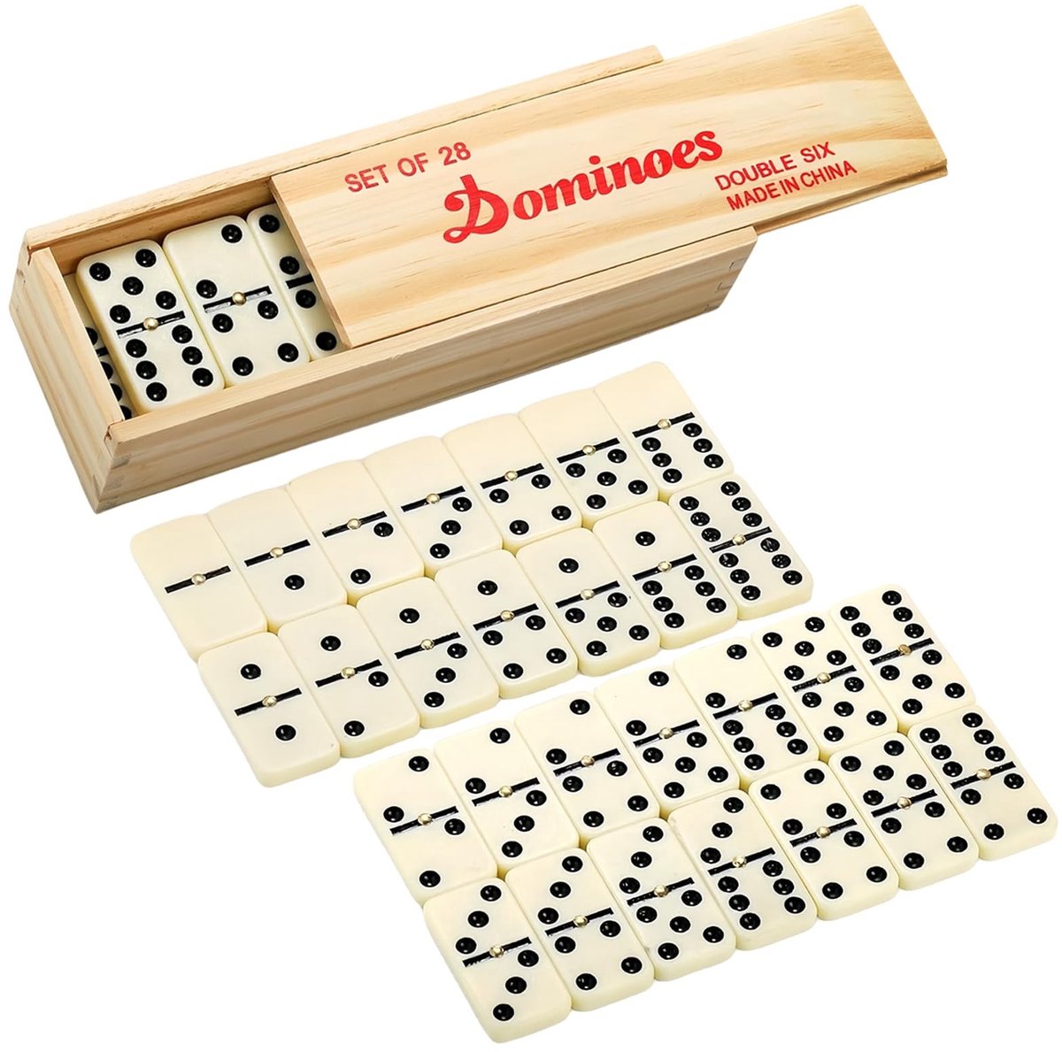 Inovra- Domino's 28 Stukken - Traditionele Domino's - Bordspel voor Volwassenen - Bordspel voor Kinderen - Houten Opbergdoos - Retro Spel voor Feestjes