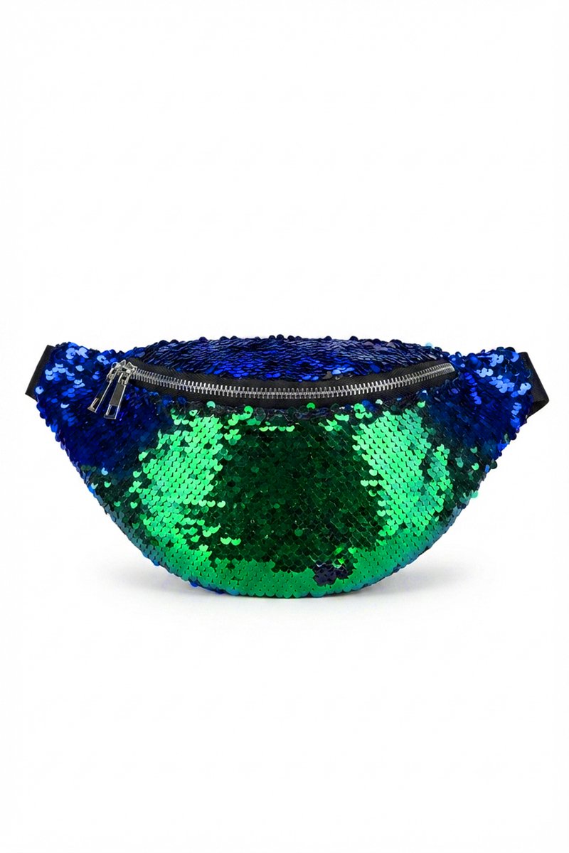 KIMU® Heuptasje Pailletten Rond - Groen Blauw Heuptas Omkeerbare Sequin Tas Mermaid Zeemeermin Tasje Glitter Festival