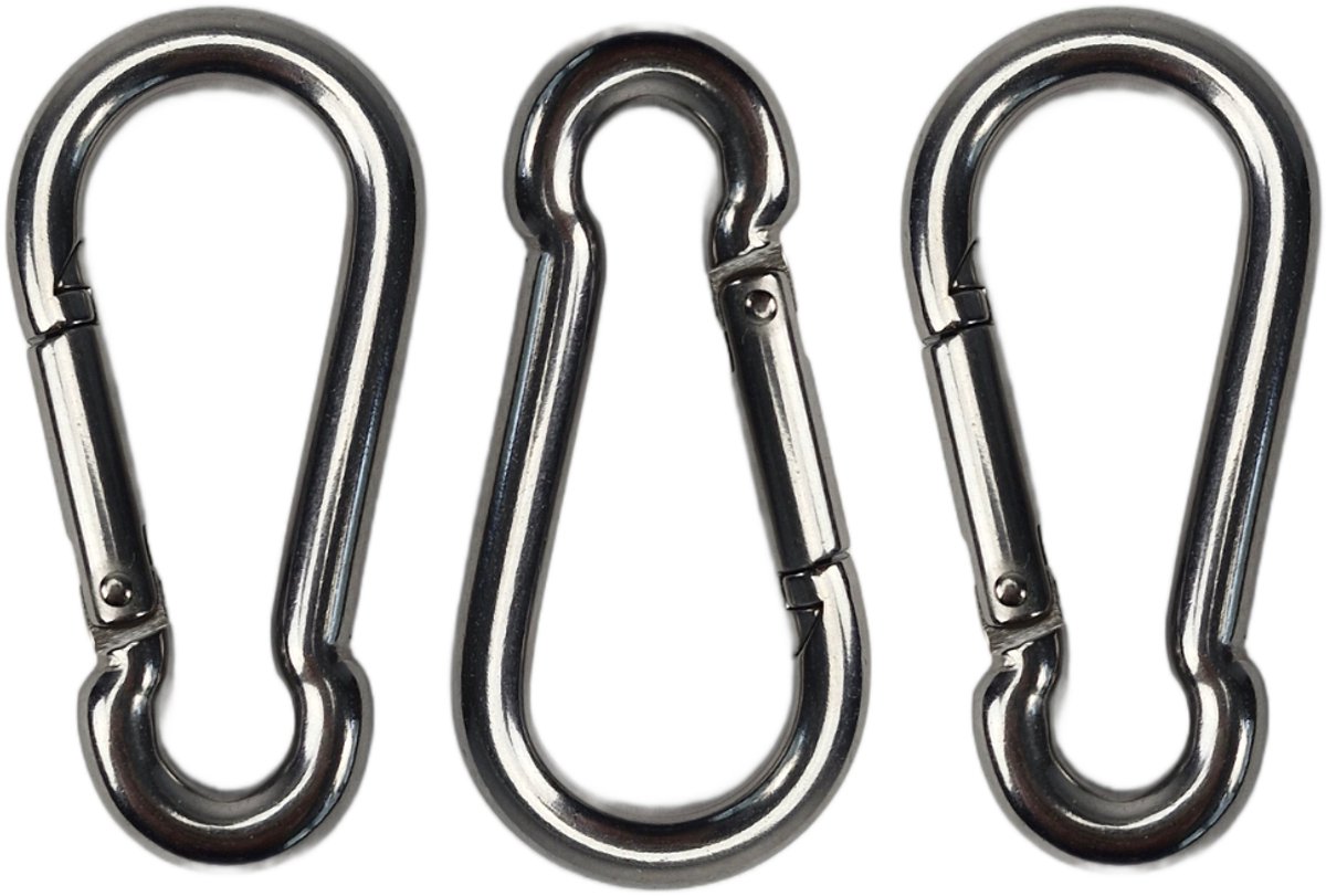 BCF-Products - Karabijnhaak - 10x100mm - 3 stuks - RVS 316 - Musketonhaak - Carabiner - Groot