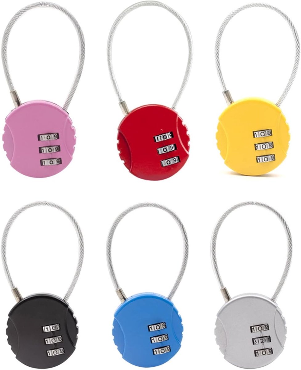 Set van 6 Combinatiesloten, 3-Cijferige Beveiligingssloten, Herinstelbare Hangsloten voor Deuren, Kluis en Wandkasten