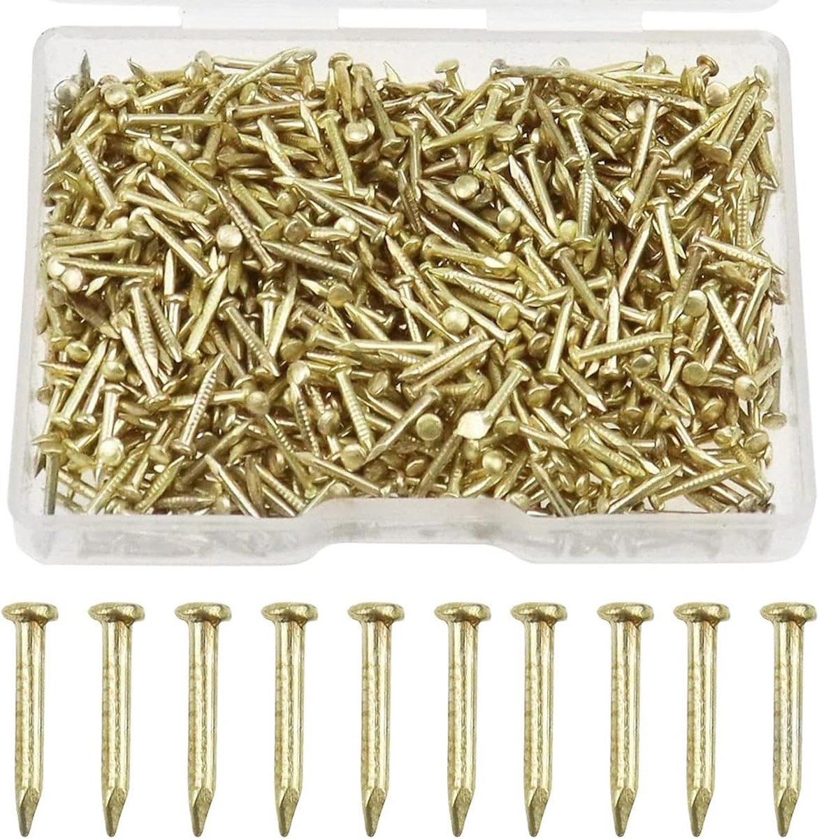 Mini Gouden Spijkers 1 x 10 mm voor Hout, Handgemaakte Projecten en Bevestigingen - 80g (800-900 Stuks)