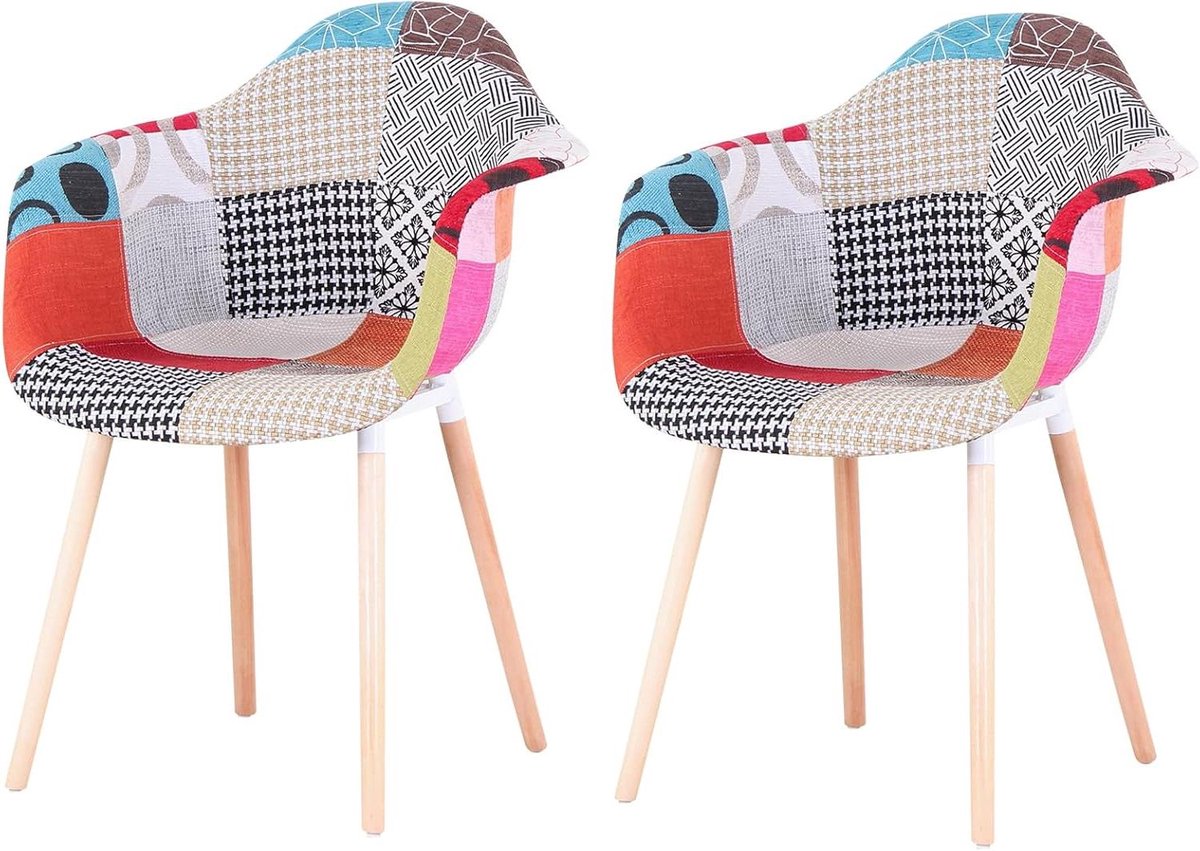 Set Stoelen - Eetkamerstoelen Patchwork - Woonkamer Decoratie - Uniek Kleurrijk Design - 8