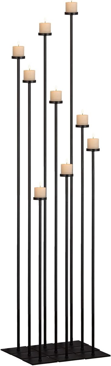 Kandelaar Set - Vloerstandaard Kaarsen - Feestelijke Decoratie - Negen Verschillende Hoogtes - Tot 152 cm - Zwart