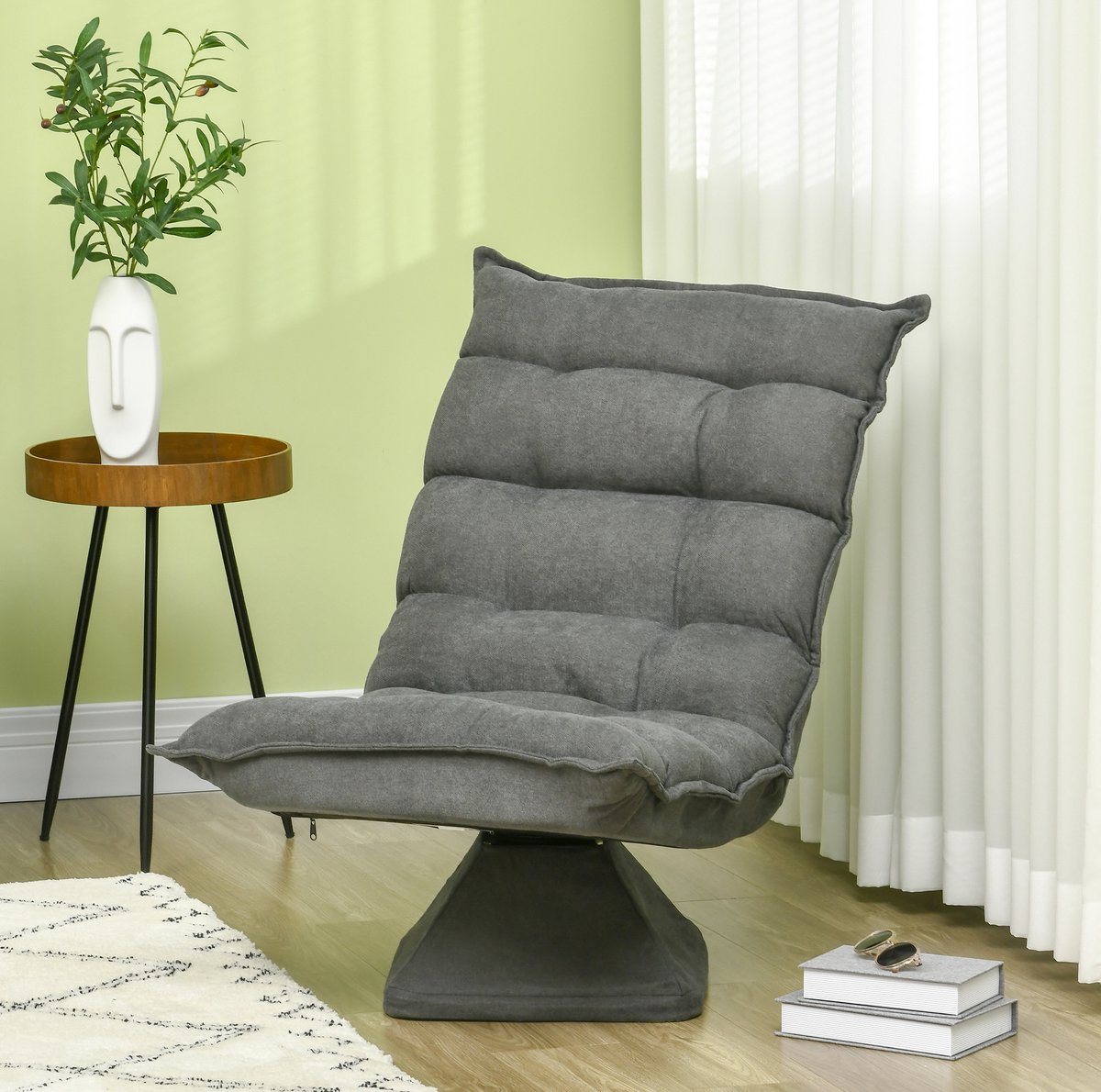 MEUNIQ relaxfauteuil met verstelbare rugleuning tot 120°, 360° draaibare bodenstoel voor woonkamer of kantoor, dikke bekleding, stalen frame, grijs 62 x 70 x 95 cm