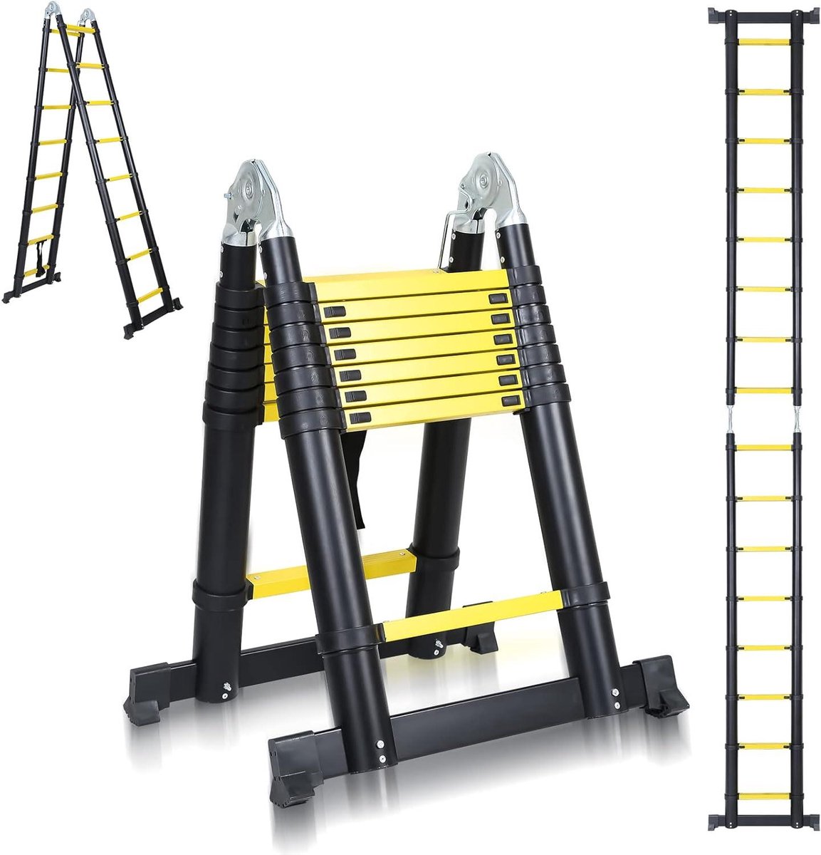 Telescopische Ladder - Opvouwbare Ladder - Huishoudelijk Werk - Veilig Vergrendelingsmechanisme - 5 Meter - Zwart