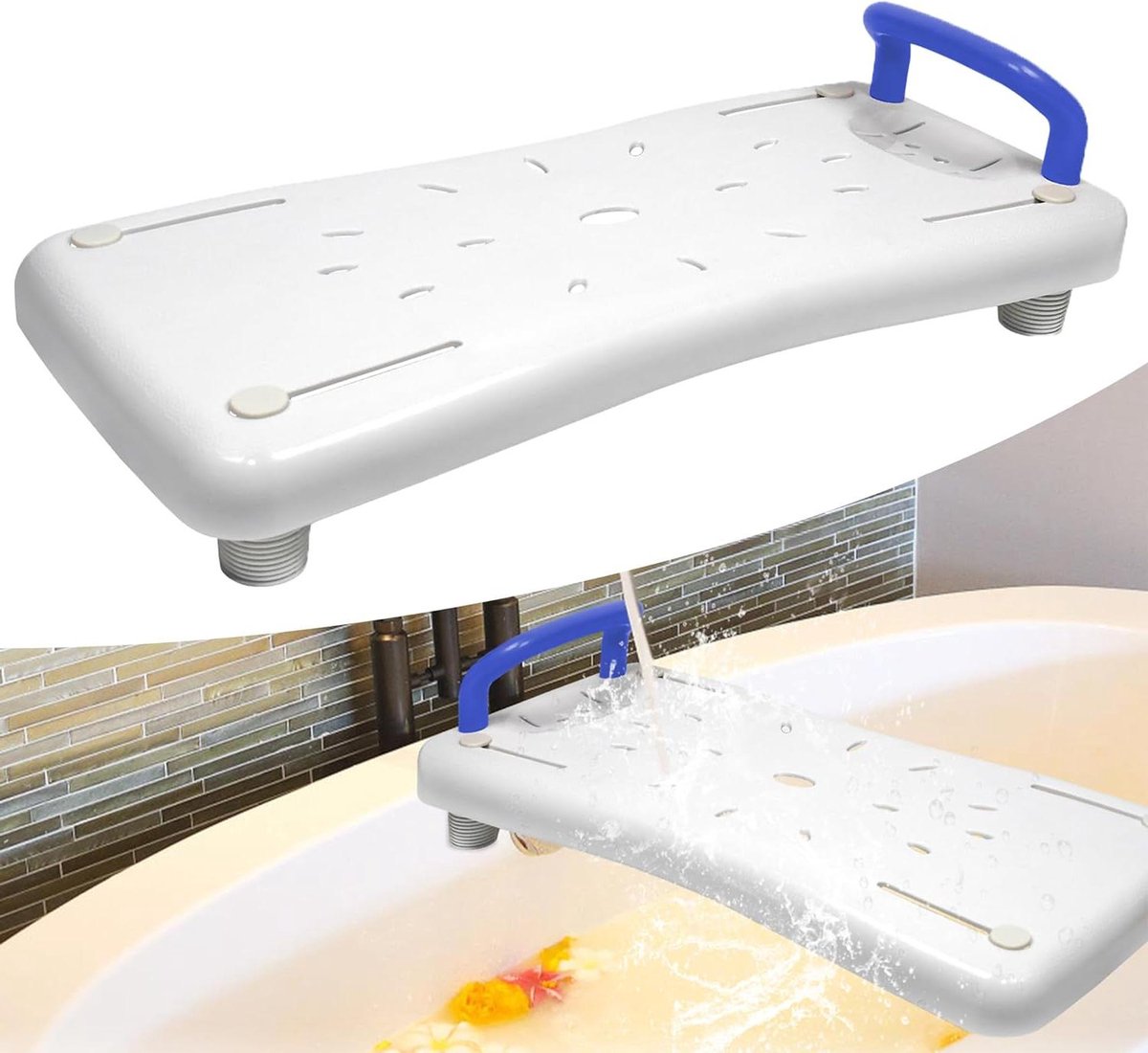 Badplank - Douche Zitting - Veilig Douchen - Verstelbare Poten - 70 cm - Blauw Handvat