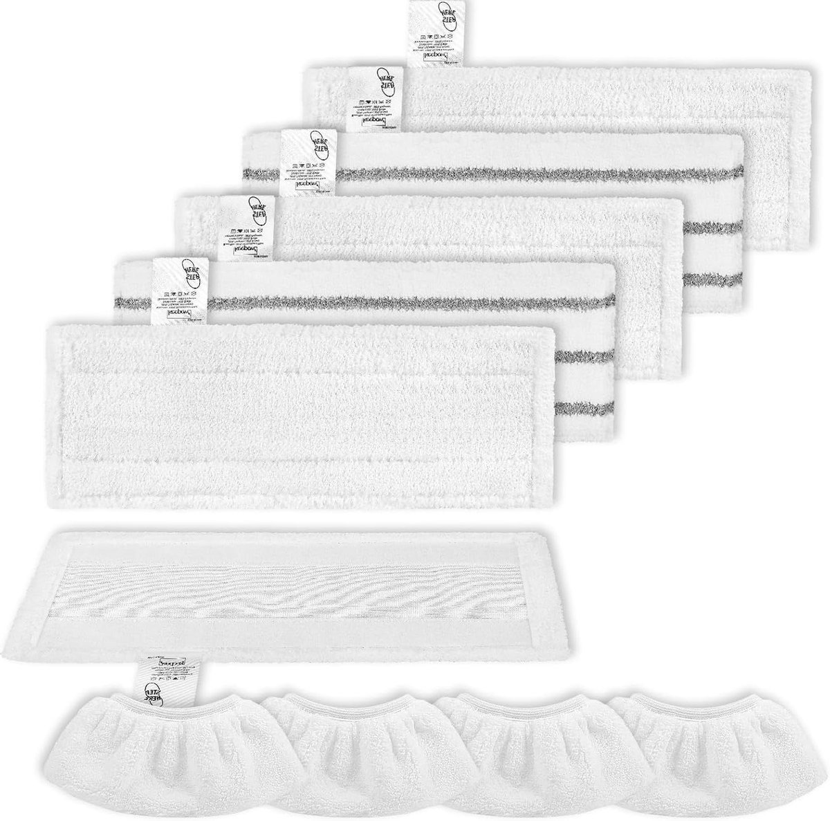 Microvezeldoeken Set - Stoomreiniger Accessoires - Vloeren Reinigen - Eenvoudige Bevestiging - 6 Stuks - Grijs Wit