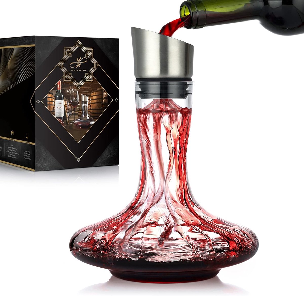 Thijox - Wijn Decanter met Ingebouwde Beluchter en Filter, Loodvrij Handgeblazen Kristalglas, Wijnkaraf voor Rode Wijn, Perfect voor Feest en Thuisgeb