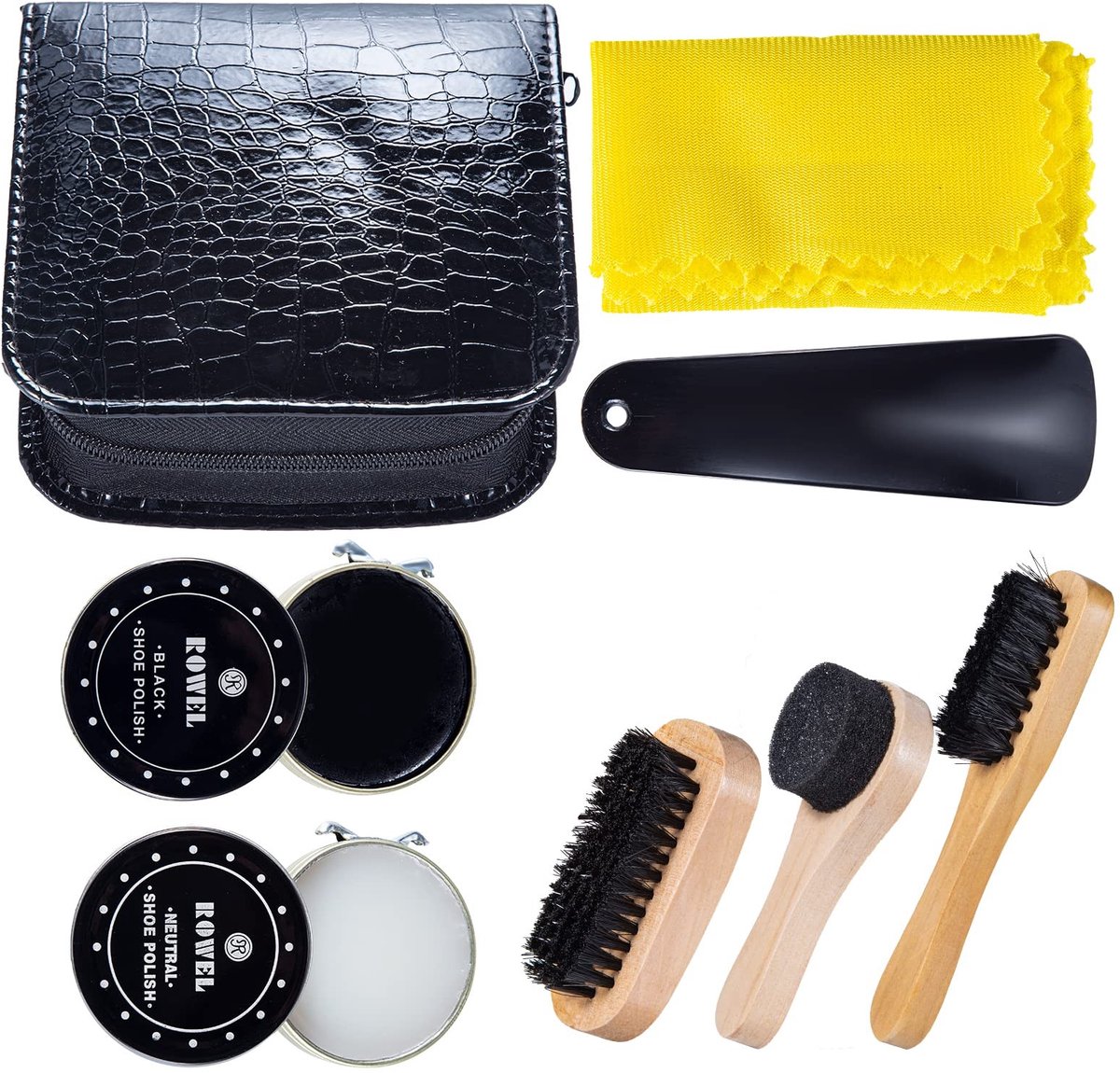 Dailygoods- Schoenpoets Kit Luxe - Schoenpoets - Reinigingsborstel - Applicator - Polijstdoek - Reistas - 8 Stuks - Schoenpoetsset