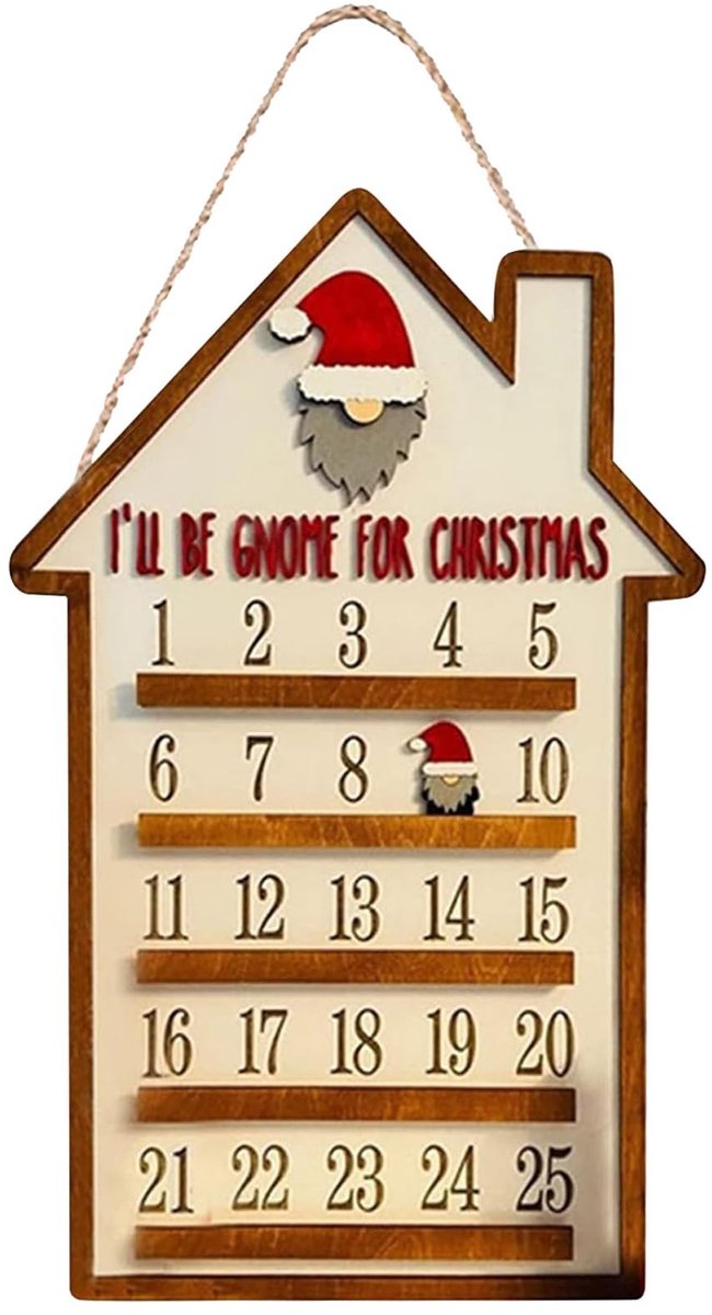 Dailygoods- Adventskalender Houten - Decoratieve Kalender - 25 Dagen Aftellen - Kerstman Beweegbaar - 30 x 19 cm - Perfect voor Kerstdecoratie - Kerstkalender