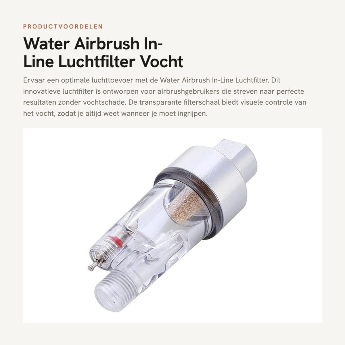 Dailygoods- Luchtfilter Waterafscheider - Inline Vochtfilter - 1/8in Slangaansluiting - Transparante Filterschaal - Bescherming Airbrush Projecten - Metaal/Acryl