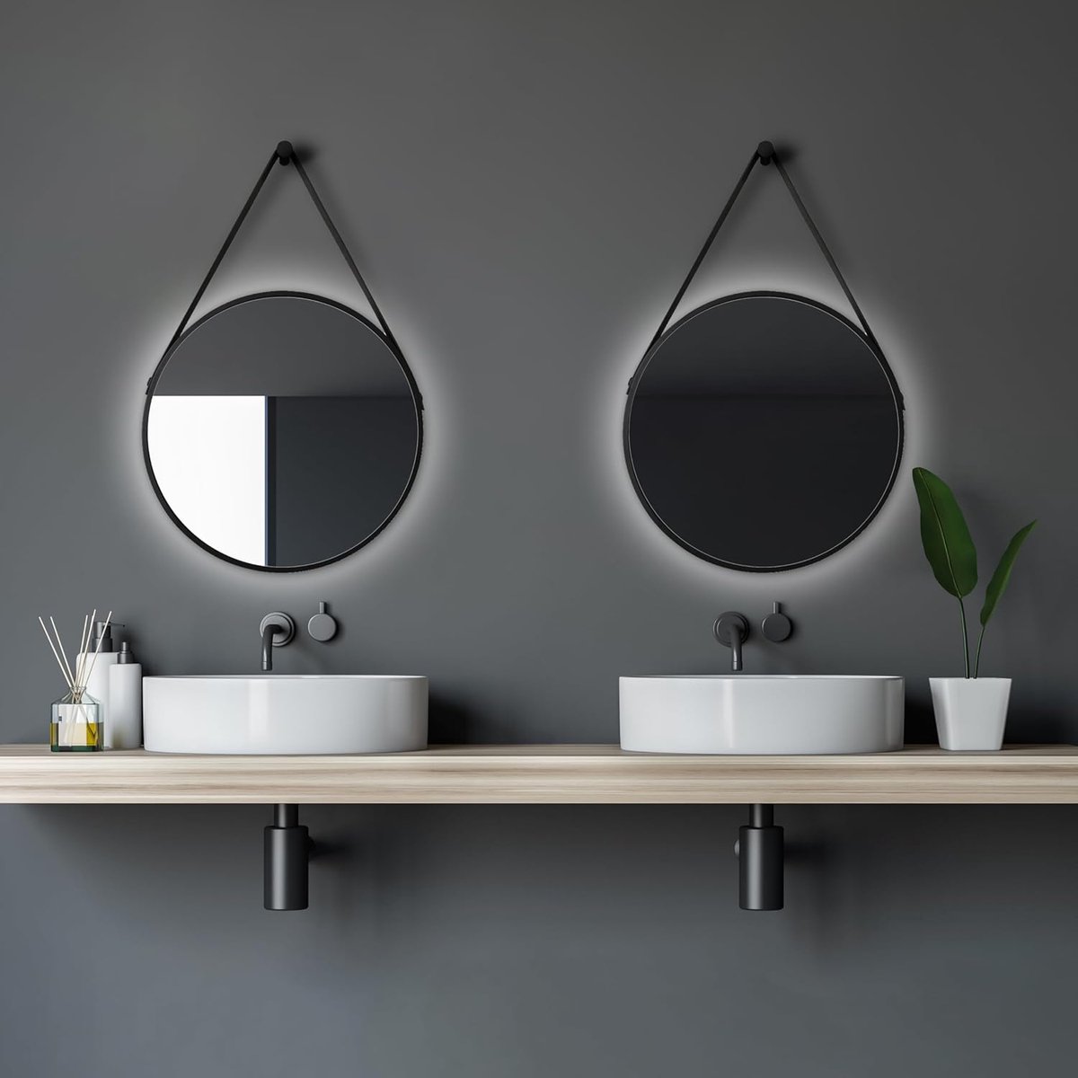 Thijox - Talos Black Light Ronde Spiegel Ø 50 cm - Wandspiegel met Achtergrondverlichting