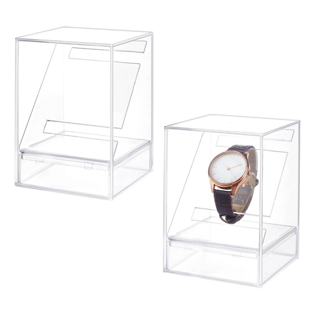 Dailygoods- Horlogehouder 2 Stuks - Acryl Display Stand - Enkele Horloge Houder - Sieraden Organizer - Crush-proof - Compact 3x3x4,7 Inch