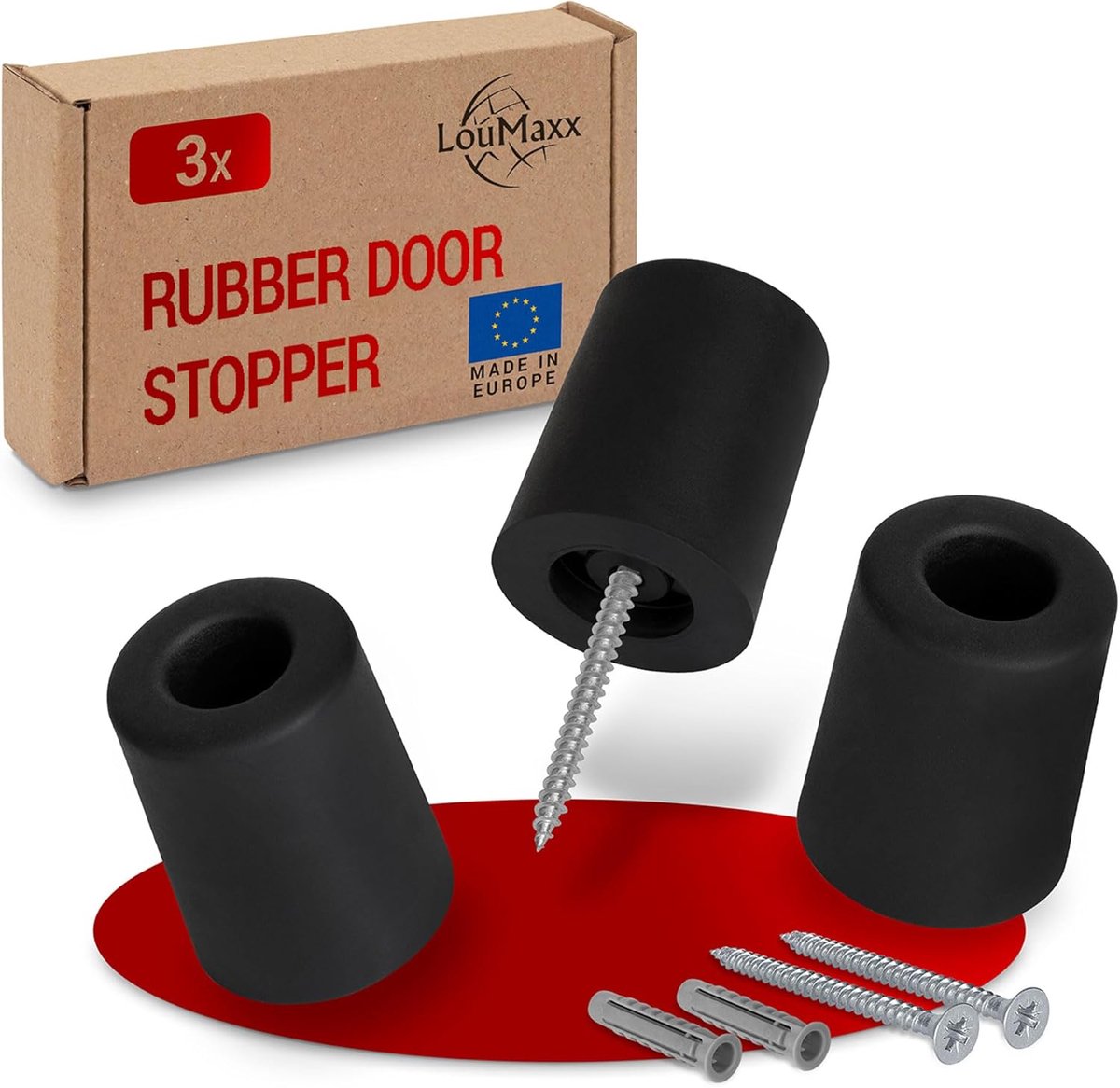 Thijox - Rubber Deurstopper Set van 3 - Vloerdeurstopper Ø 40 mm x 50 mm - Zwart - Betrouwbare Bescherming Tegen Aanslappende Deuren - Ideaal Voor Thu