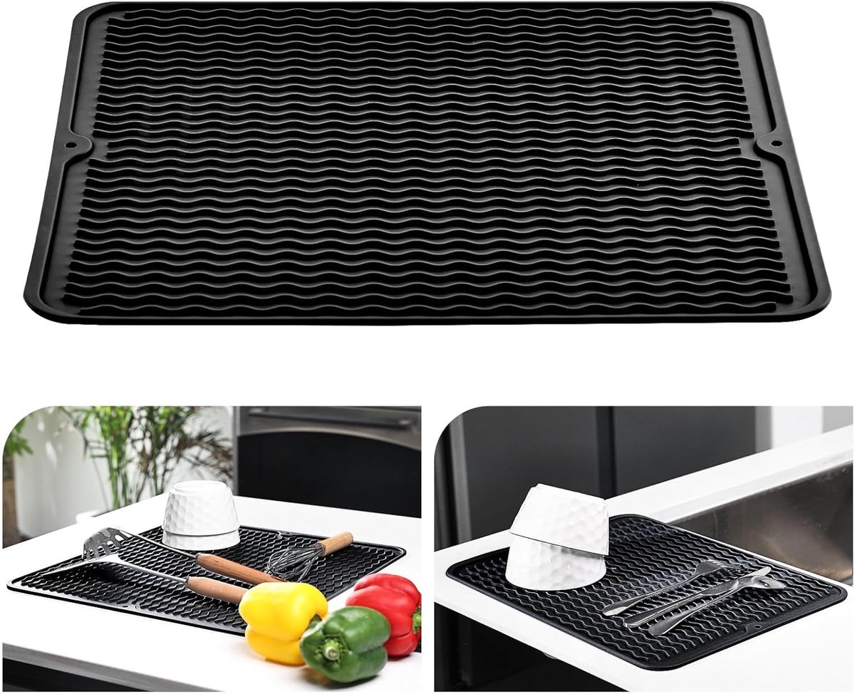 Thijox - Siliconen Afdruipmat voor Keuken - Hittebestendige Antislip Placemat met Brede Groeven voor Sneller Drogen van Servies, Gootsteen Accessoire,