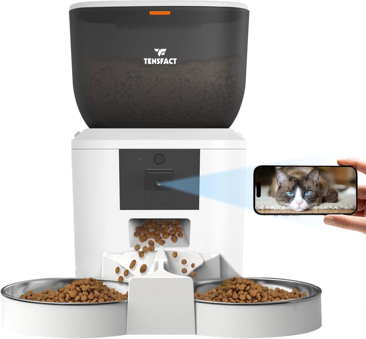 Thijox - Automatische Voerbak Kat met Full HD Camera - Slimme Voerautomaat - Wit - Voor Katten en Kleine Honden - Perfect voor Thuisgebruik