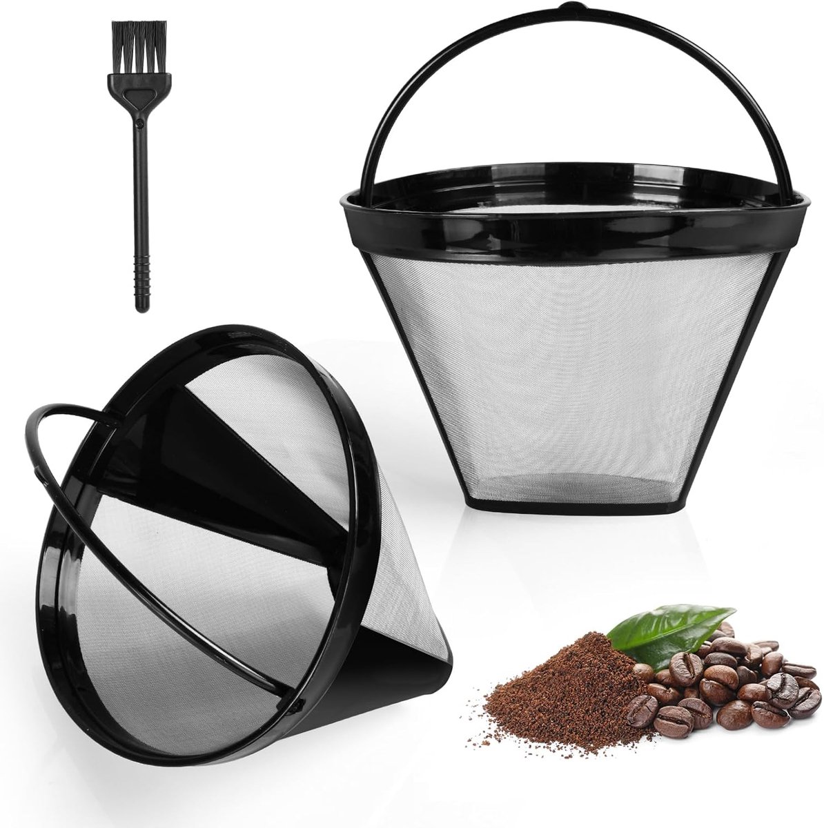 Thijox - Herbruikbaar Koffiefilter Set 2-delig, Filtermaat 4, Universeel Vervangingsfilter voor Kegelfiltermanden, Zilver, Duurzaam Koffiezetaccessoir