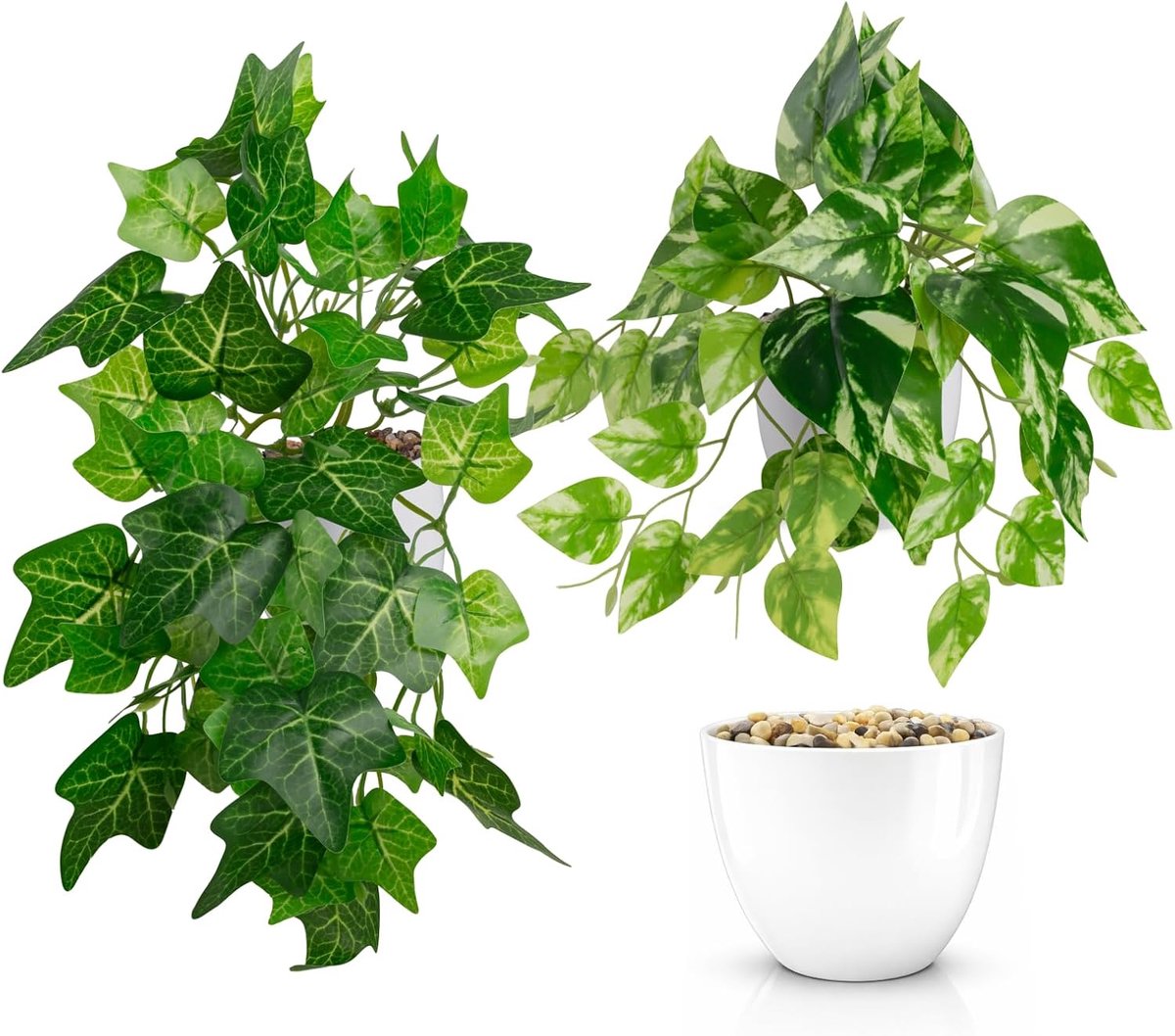 SnelShoppen - Set van 2 kunstmatige hangplanten - kunstplanten als echt - kunstplant klimop in pot - decoratieve planten voor woonkamer, badkamer, fee