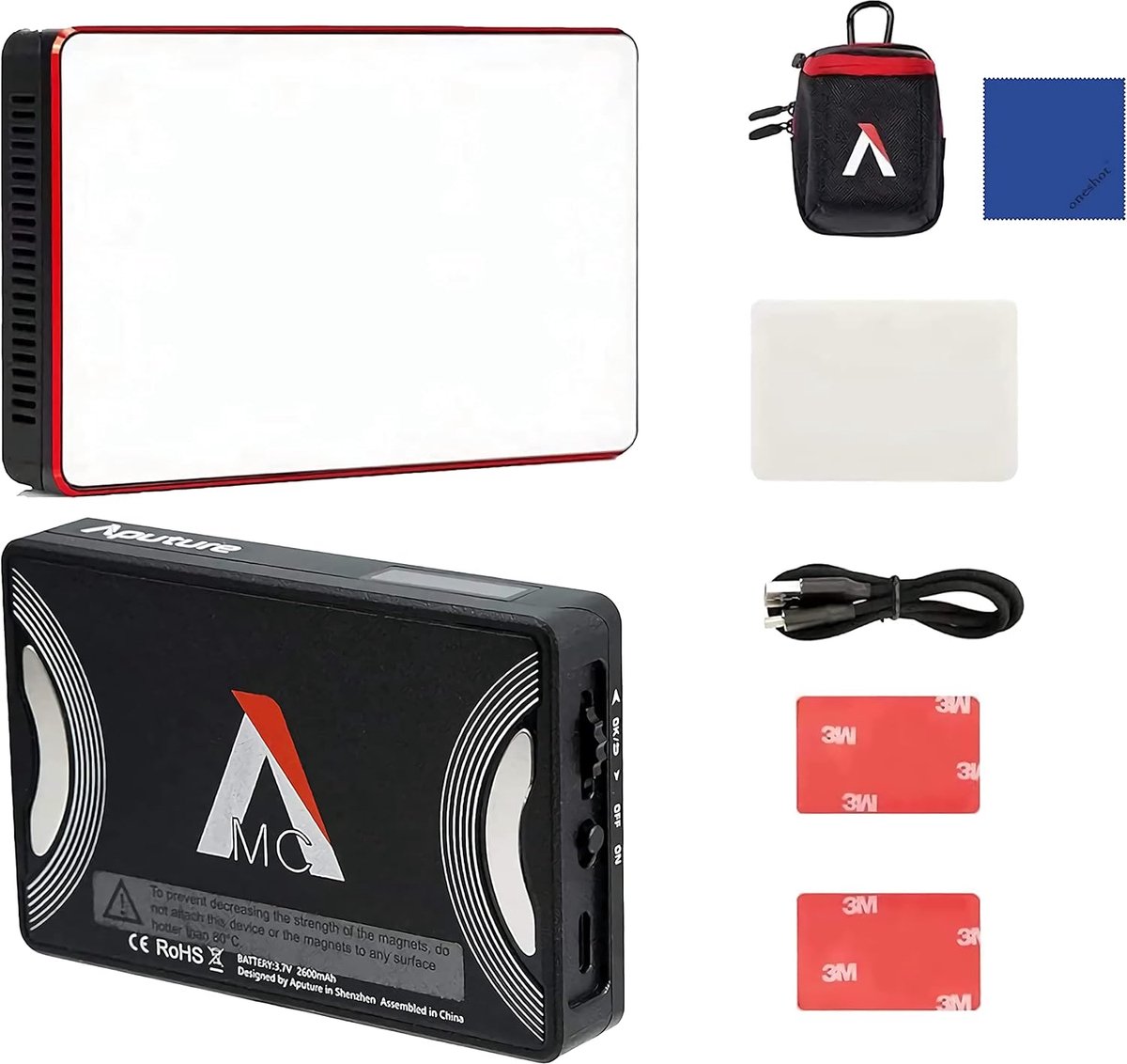 SnelShoppen - Aputure MC RGBWW-filmlamp met HSI-kleurregeling, CCT 3200K-6500K, mini-ledlicht voor video-opnamen, USB-C PD & Qi Wireless Charging