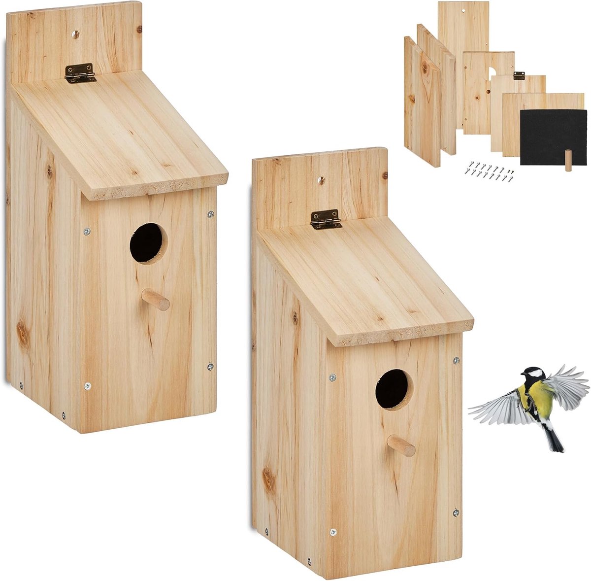 Thijox - Nestkastje Bouwpakket Set van 2 - DIY Vogelhuisje Koolmees 32 mm Opening - Hout Natuur - Perfect voor Tuin en Broedseizoen