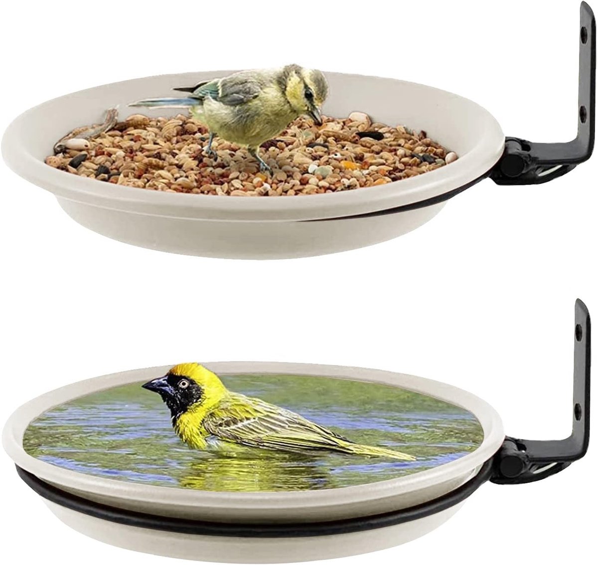 Thijox - 2-delige muurbevestigde vogelvoeder en vogelbad voor de tuin - Hangend vogelbad en vogelvoederbak voor omheining en terras - Aantrekken van w