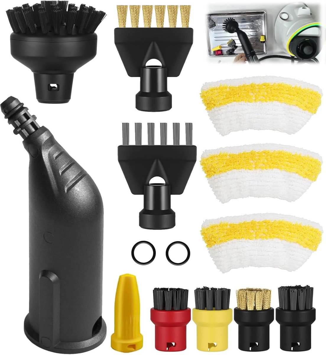 SnelShoppen - Accessoires set voor stoomreiniger, 14-delige set met verlengstuk, gebogen spuitmond en ronde borstel voor Kärcher SC1, SC2, SC3, SC4, S