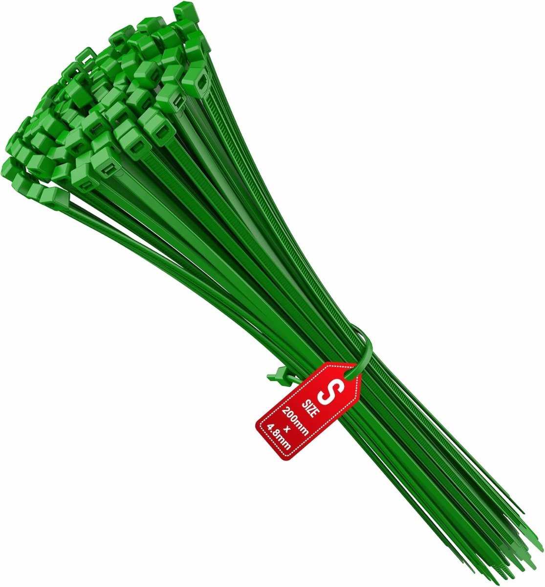 SnelShoppen - Cable Ties 200mm x 4.8mm Groen - Premium Plastic Tie Wraps, 100 Stuks Kabelbinders, Sterke Nylon Bundelstrap, Voor Thuis en Buiten