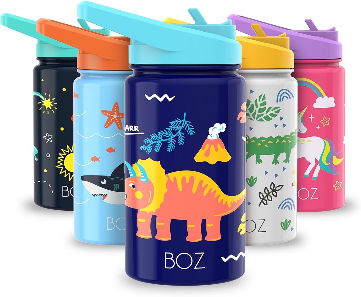 Thijox - Kinder Drinkfles met Rietje en Deksel, Geïsoleerde RVS Fles voor School, Sport en Buitenspelen, Vaatwasserbestendig, Lek- en Spillproof, BPA-