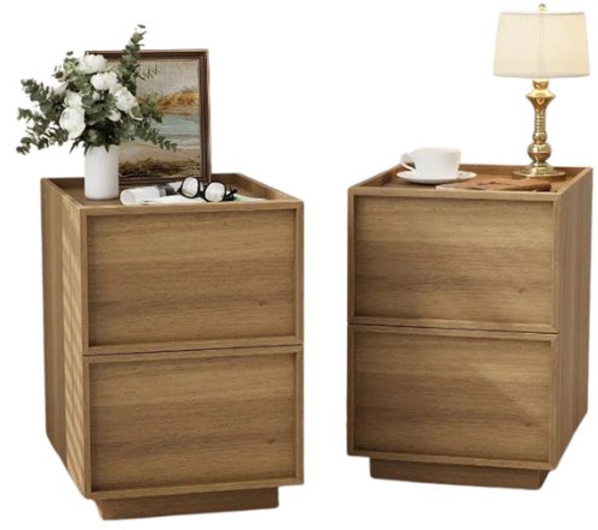 Emvae Nachtkastje - Set van 2 - Nachtkastje met 2 Lades - Houten Bedkastjes - 38 x 48 x 54 cm - MDF - Eikenlook