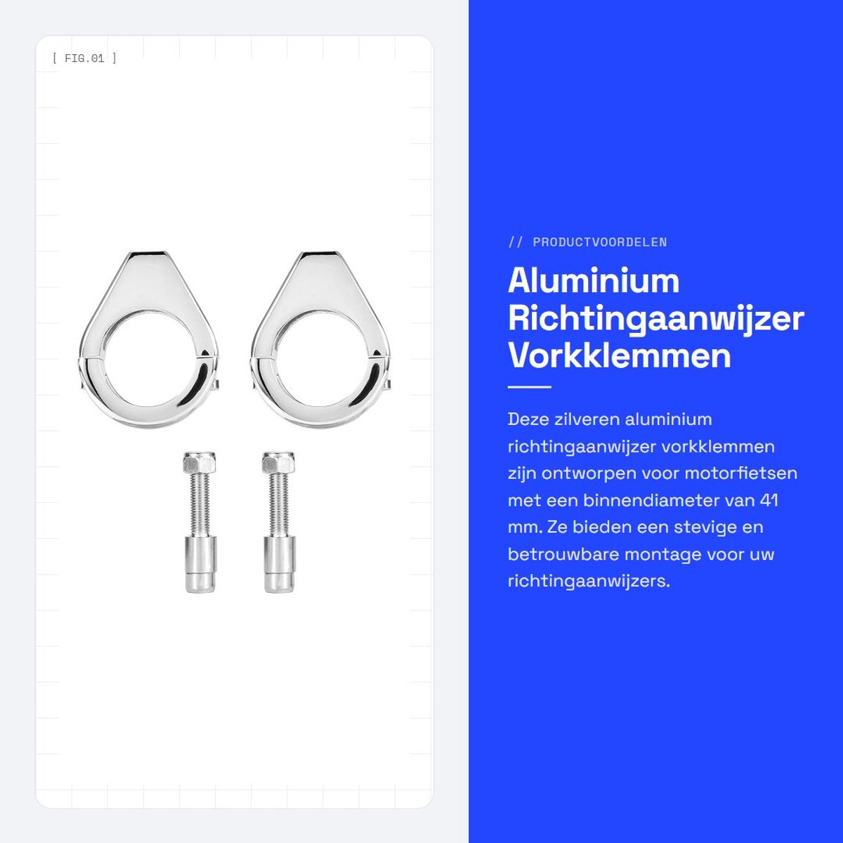 Dailygoods- Vorkklem Aluminium - Richtingaanwijzerklem - Montagebeugel 41 mm - 1 Paar - Lichtgewicht - Eenvoudige installatie