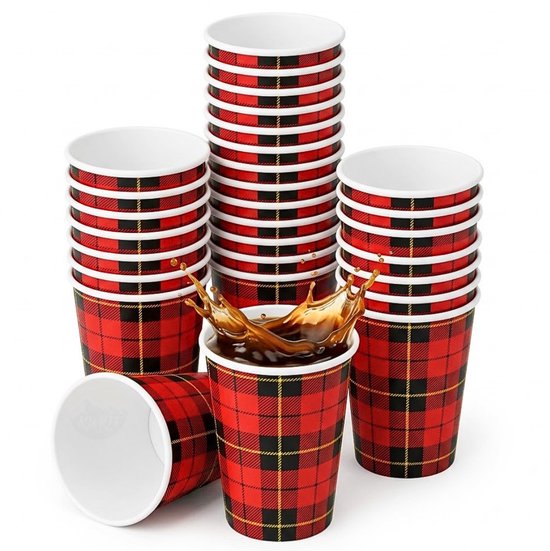 KURTT - 1000x Gobelets à café à emporter - 7oz/180ml - Écossais - Gobelets robustes à double paroi - goedkopedisposable.nl
