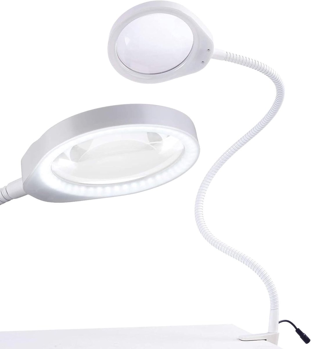 SnelShoppen - Loeplamp Vergrootglas met LED Verlichting - 3x en 10x Vergroting - Ideaal voor Lezen, Tekenen, Borduren, Hobby's - Wit met Tafelklem voo
