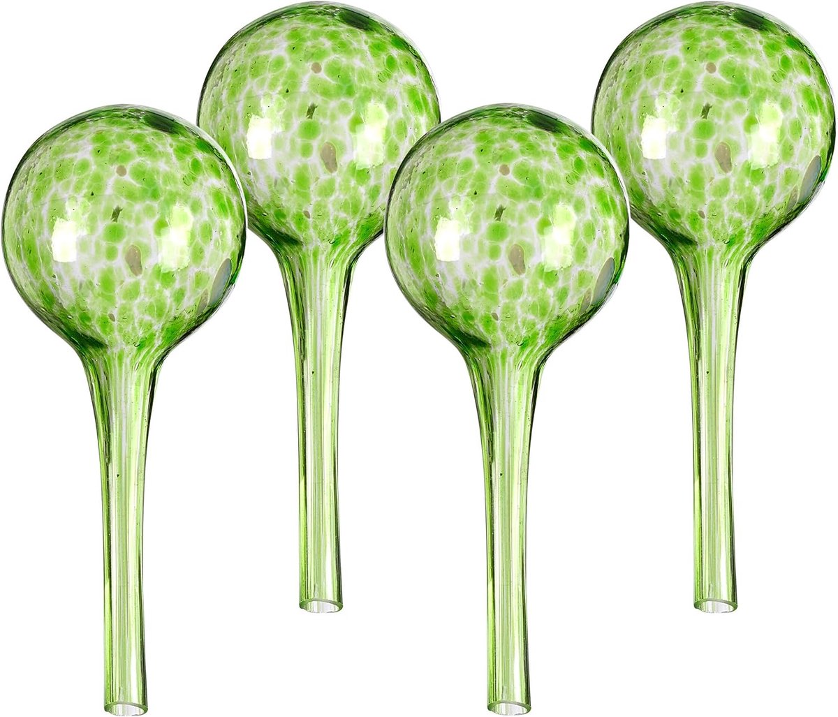 Thijox - Waterdruppelaar Glas Set van 4 - Waterbollen voor Kamer- en Balkonplanten - Automatisch Watergeefsysteem - HxØ: 15 x 6 cm - Groen - Ideaal vo