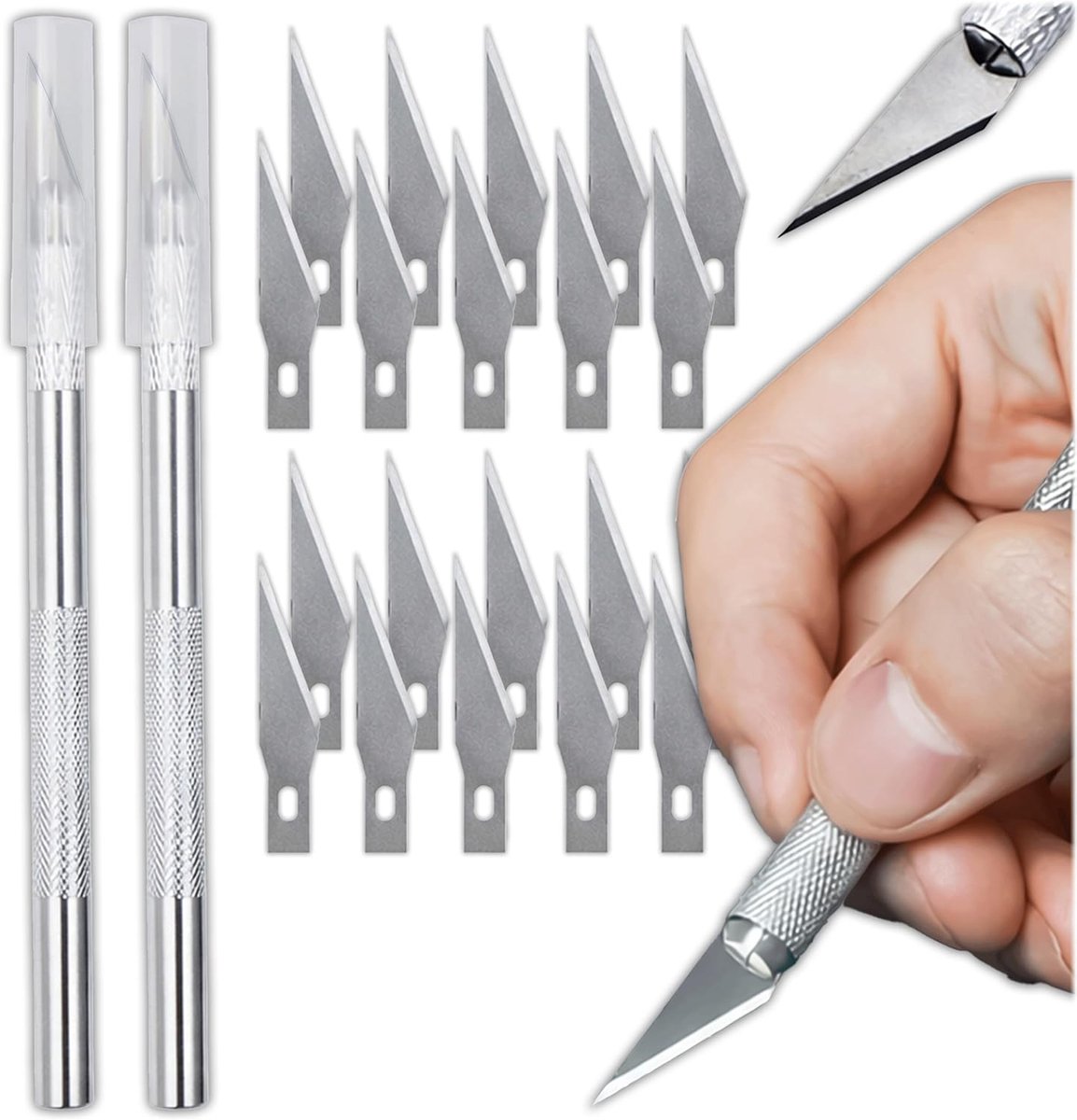 Thijox - KRUMAD Scalpelset met 20 Reservemesjes, Precisie Knutselmessen, Modelbouw Gereedschap voor Papier, Vinyl, Leer en Ambachtelijk Snijden
