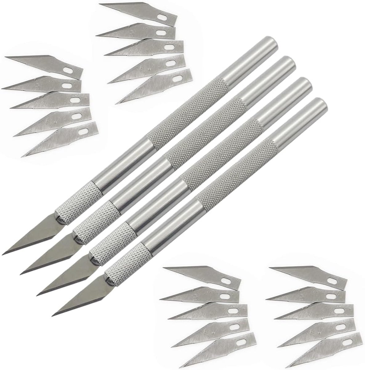 SnelShoppen - Precisie Graveermes Set van 4, Hobbymes voor Snijden en Graveren met Zilverkleurig Metalen Handvat, Perfect voor Hobby en Knutselproject