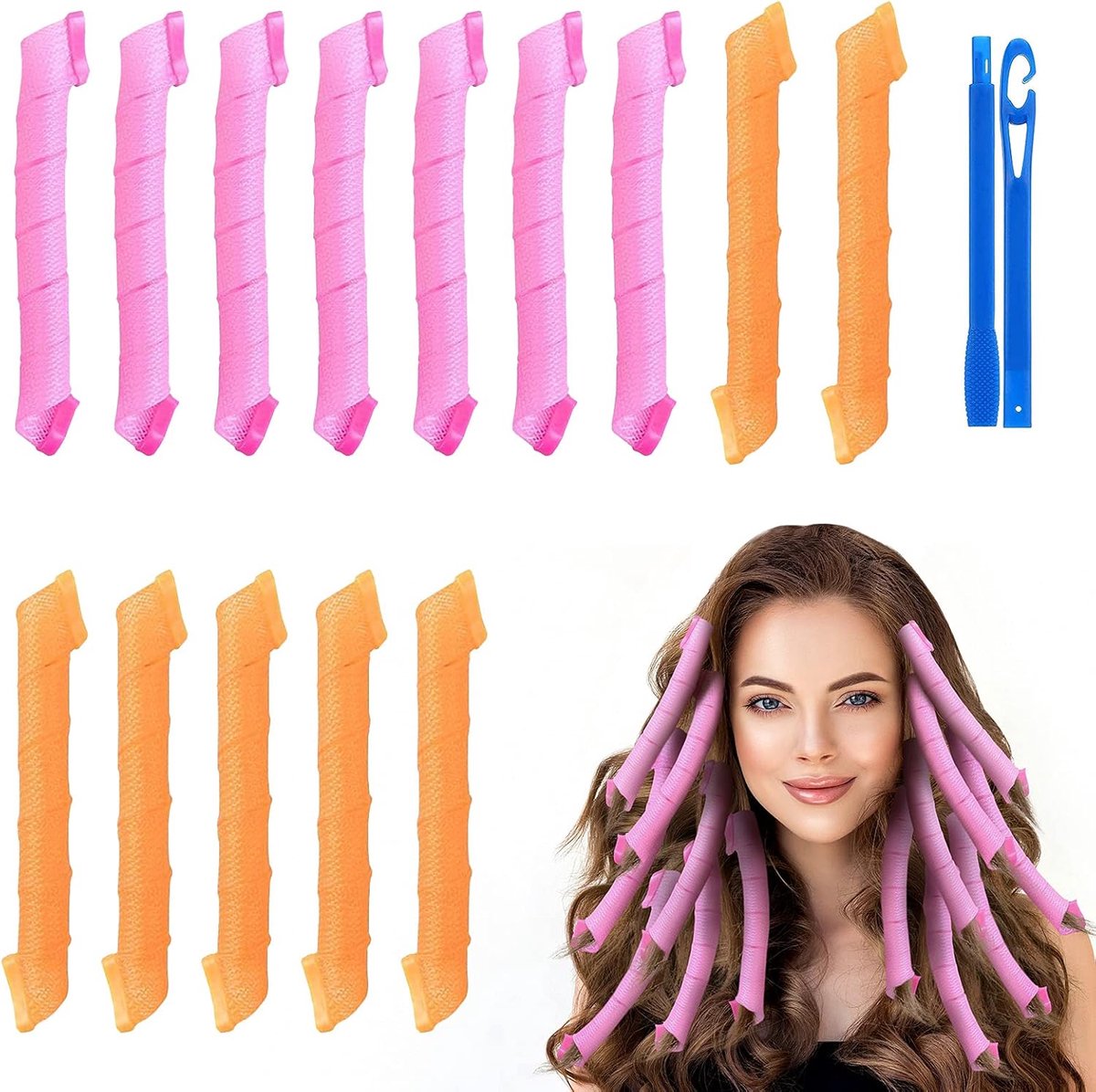 SnelShoppen - Haar Krullers Styling Set - 14 Stuks Heatless Spiral Curlers - 45cm Haarrollers met Styling Haak - Perfect voor Feest, DIY Hairstyling,