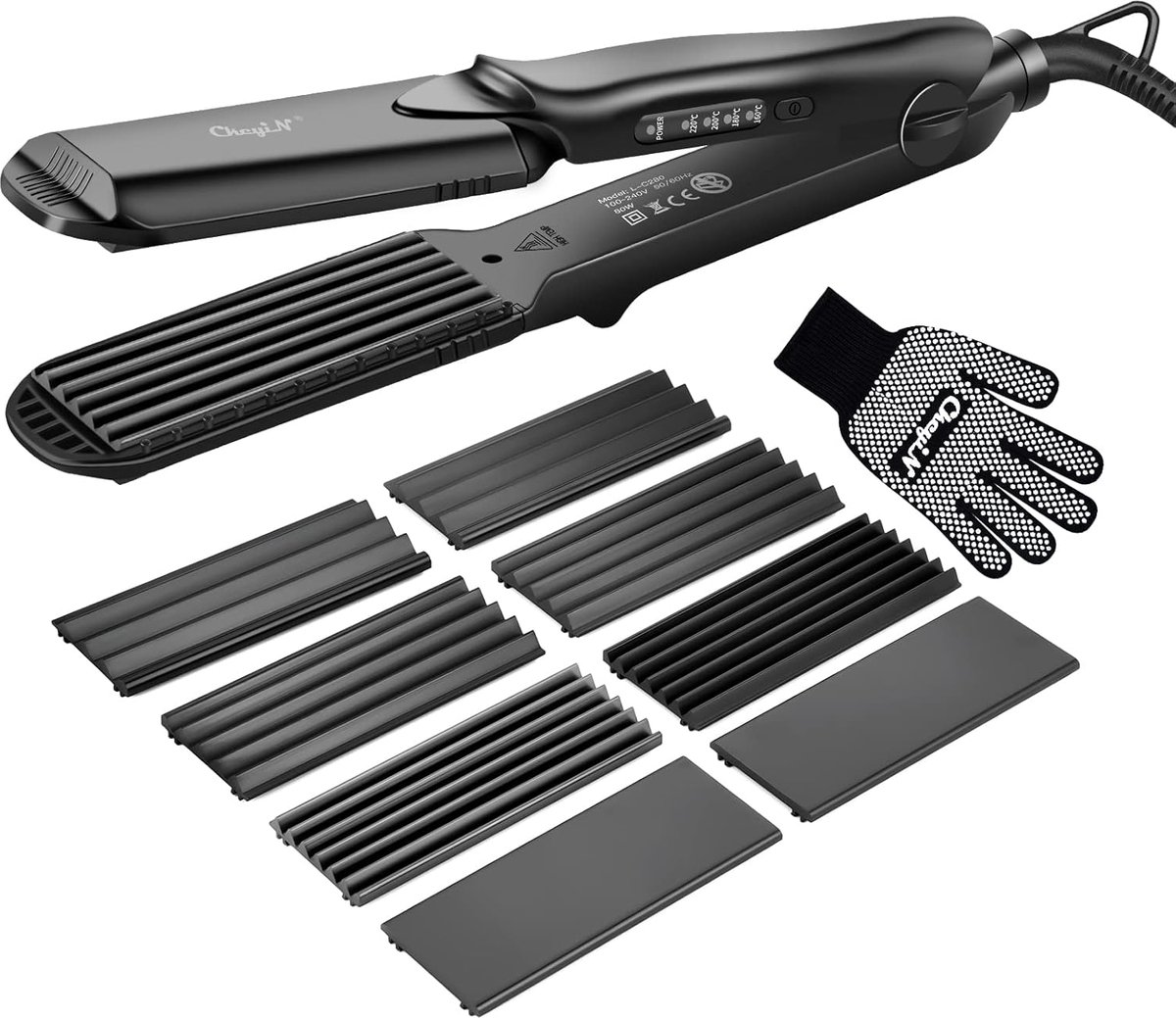 Thijox - 4-in-1 Crêpetang voor Haar, Keramische Stijltang met Verwisselbare Platen, Multistyler voor Krullen en Golven, Temperatuurregeling, Perfect v